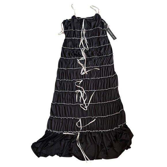 Madden Girl tiered maxi dress large black white contrast bows sleeveless ruffle - Picture 1 of 3
